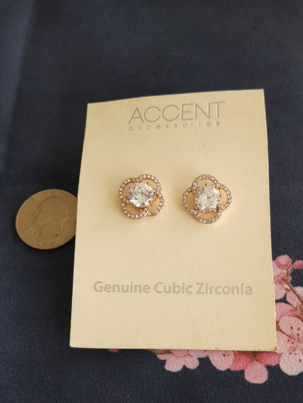 Rose Gold Cubic Zirconia Flower Stud Earrings